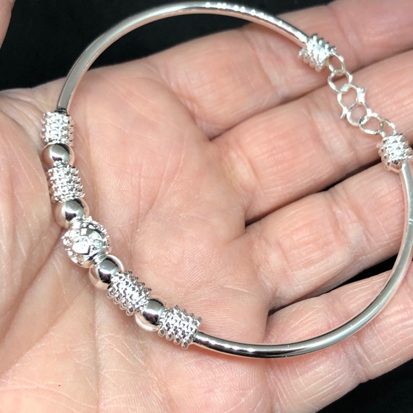 925 Beaded Bangle Bracelet With Hook - Picture 14 of 16